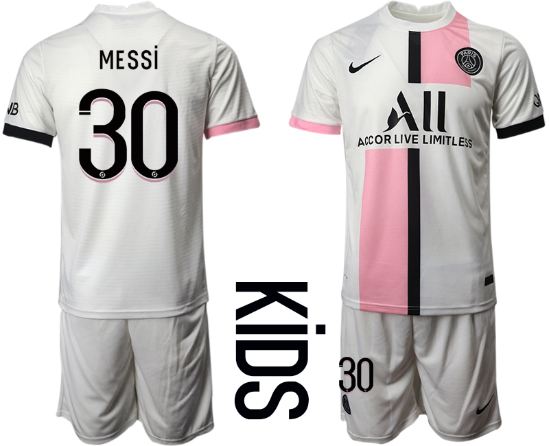 Youth 2021-2022 Club Paris St German away white #30 Soccer Jersey